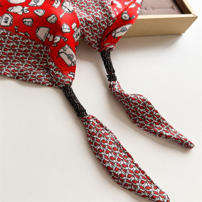 Écharpe triangulaire décorative à double couche en imitation soie, imprimée, à nouer à la taille, châle pare-soleil, foulard pour femme