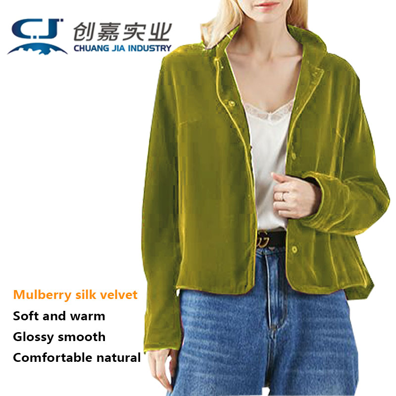 Chemise en velours de soie véritable pour femme, style court à manches longues, col montant, rétro, douce et lisse, haut de gamme, bonne qualité, printemps-automne
