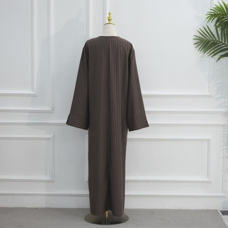 Robe Abaya pour femme, Kaftan Jalabiya, tenue de fête à rayures, vêtement musulman ample à col en V, caftan uni, robe longue