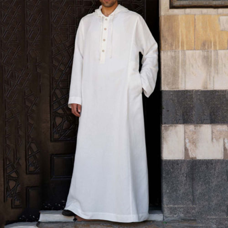 Vêtements islamiques hommes à manches longues en vrac hommes musulmans Arabie Saoudite Pakistan Kurta Costumes musulmans robe musulmane caftan Thobe à capuche