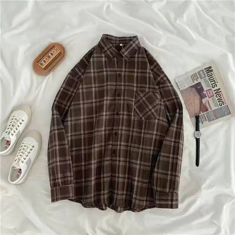 Vintage chemises à carreaux femmes automne à manches longues surdimensionné boutonné chemise mode coréenne décontracté automne vêtements d'extérieur hauts Blusas Mujer