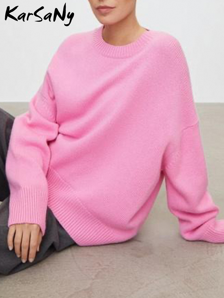 Femmes chandails rouge tendances 2025 hiver automne tricots col rond pulls solide basique dames pull pull ample pour les femmes chaud, pull femmes tendances 2025