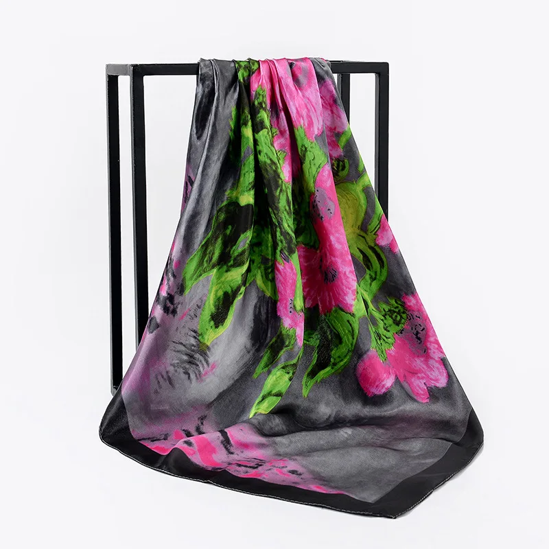 Châles carrés pour femmes 90cm, écharpe hijab pour cheveux, foulard imprimé à la mode, sac en satin pour dames