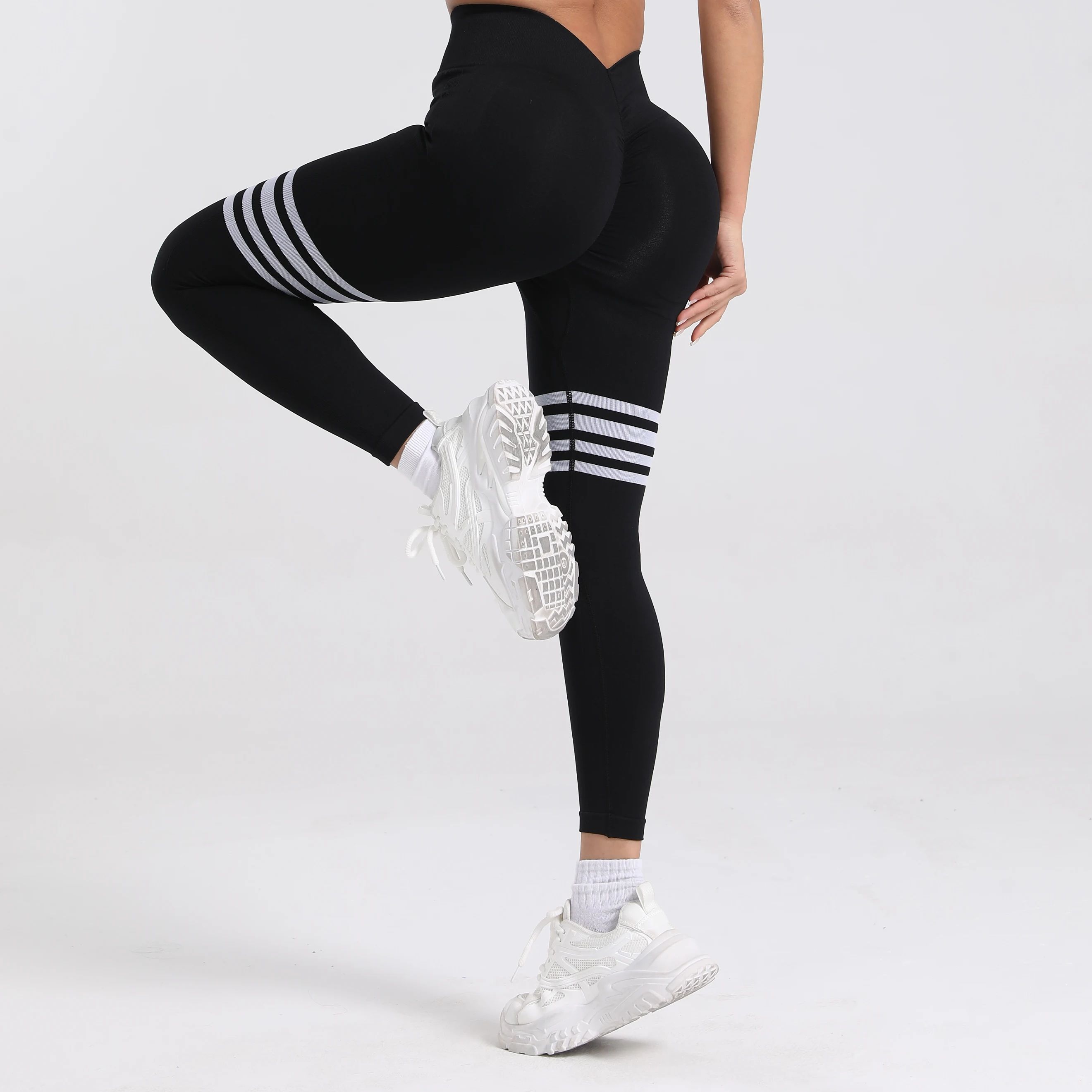 Femmes V dos ligne Leggings gymnastique Fitness athlétique entraînement élastique Leggins bout à bout Yoga pantalon sport entraînement collants S-XL