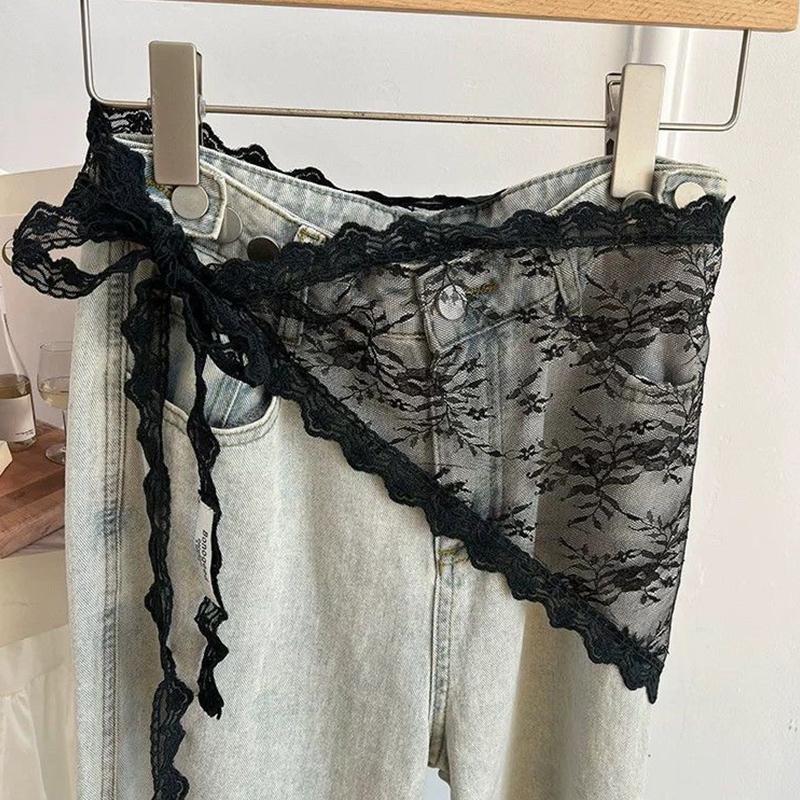 Écharpe bandana en dentelle mignonne, triangle convertible, foulard, ceinture chaîne de taille, accessoire pour femme sexy, tenue esthétique tendance à volants