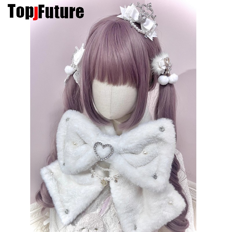 Ji System Subculture Imitation Rabbit Harajuku Goth Love Pearl Fluffy Lolita Steampunk Y2K Girl Women Hair Accessory Scarf