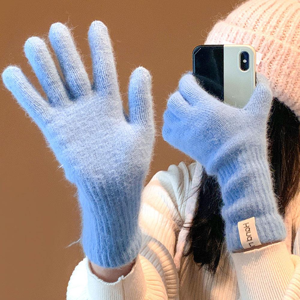 Winter Adult Warm Gloves, Women Winter Gloves, Imitation Rabbit Hair Knitted Yarn Mitten Outdoor Anti Cold Gloves Solid Gloves