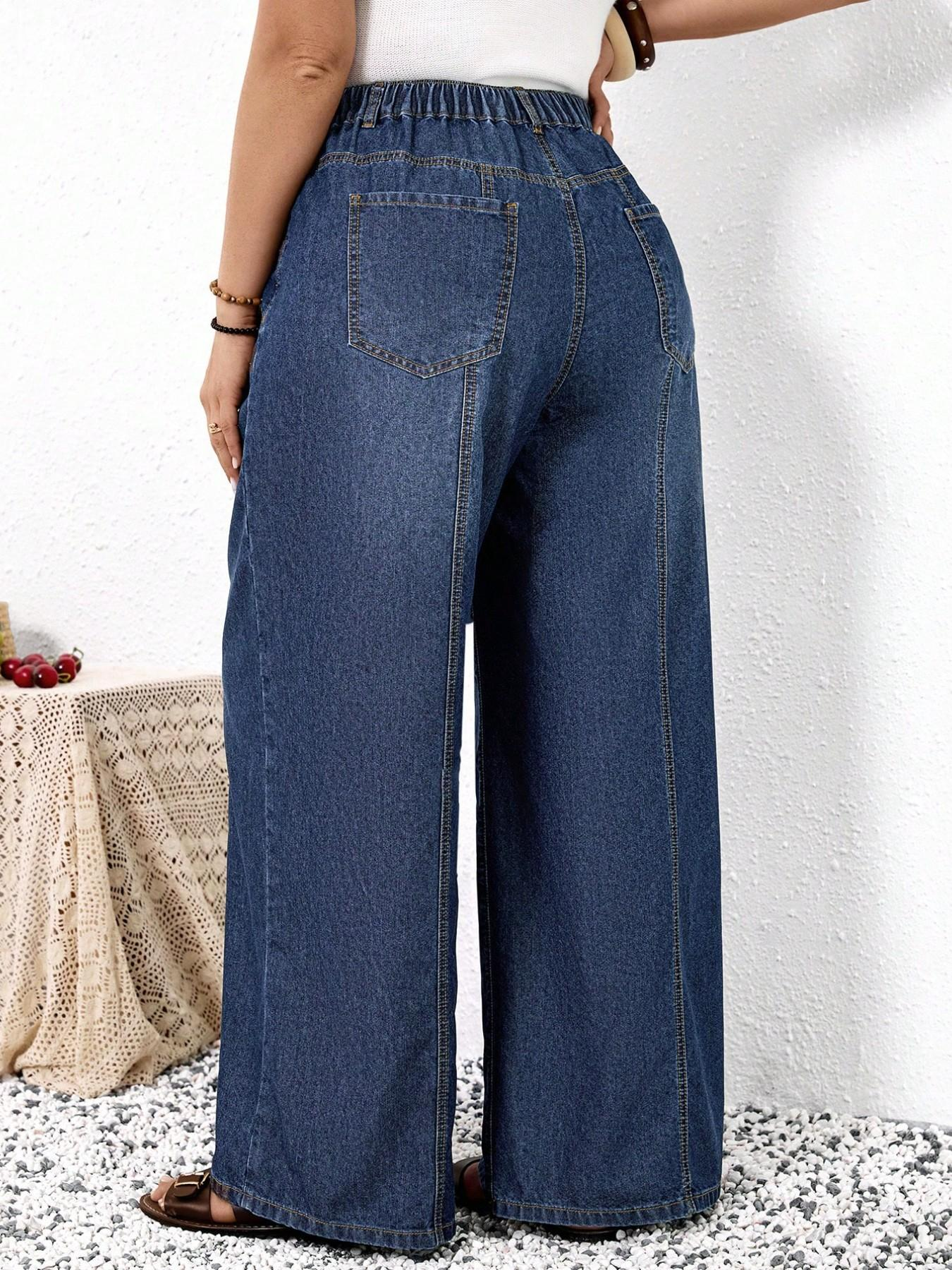 Jeans à jambes larges pour femmes, taille haute, design patchwork, coupe ample, denim confortable et élégant