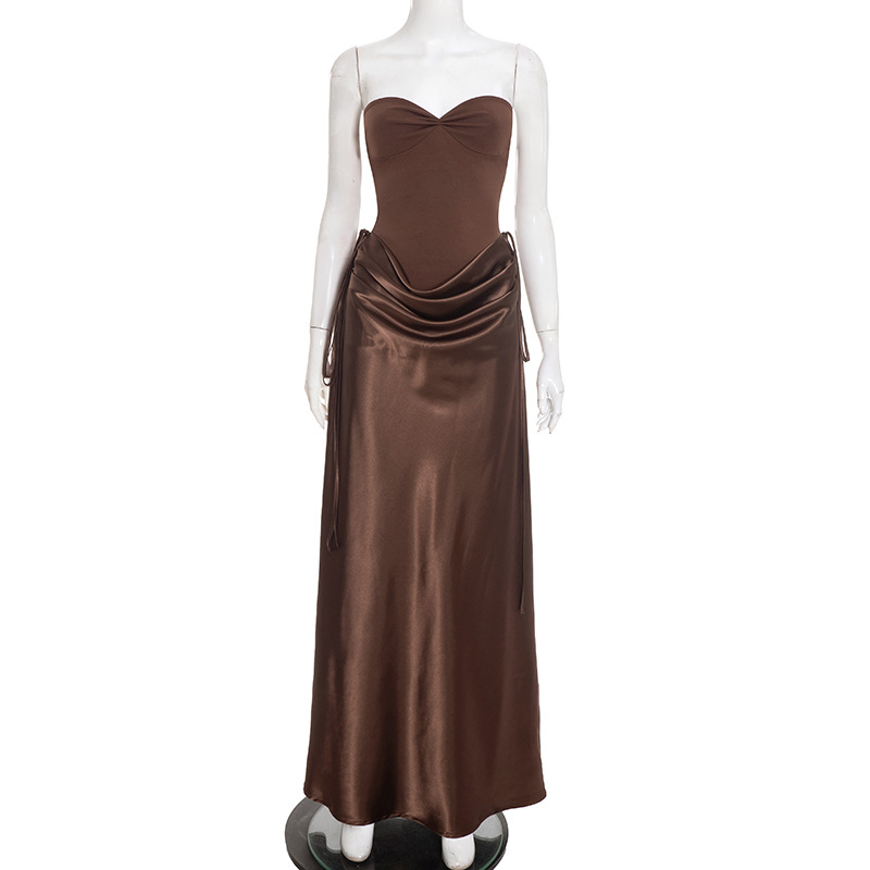 Tornova élégant robe longue sans bretelles mode épissure femmes sans manches robe de Banquet à lacets taille haute robe moulante femme