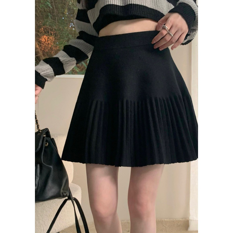 Jupe tricotée douce version coréenne pour femmes, jupe plissée taille haute, élastique, tempérament, nouvelle collection printemps et automne