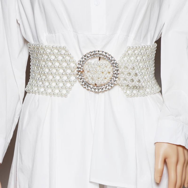 Ceinture corset perle blanche pour femme, ceinture large, manteau Cummerbund féminin, ceinture correctrice, robe à la mode, tout simplement élastique, J060