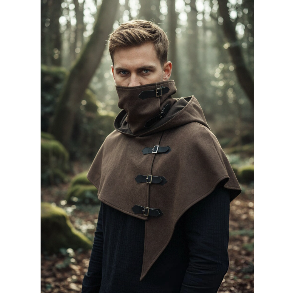 Ensemble châle-couvre-chef médiéval vintage, cape gothique d'assassin, cagoule, manteau de cosplay pour adulte, tenue de fête à thème LARP Halloween Carnaval