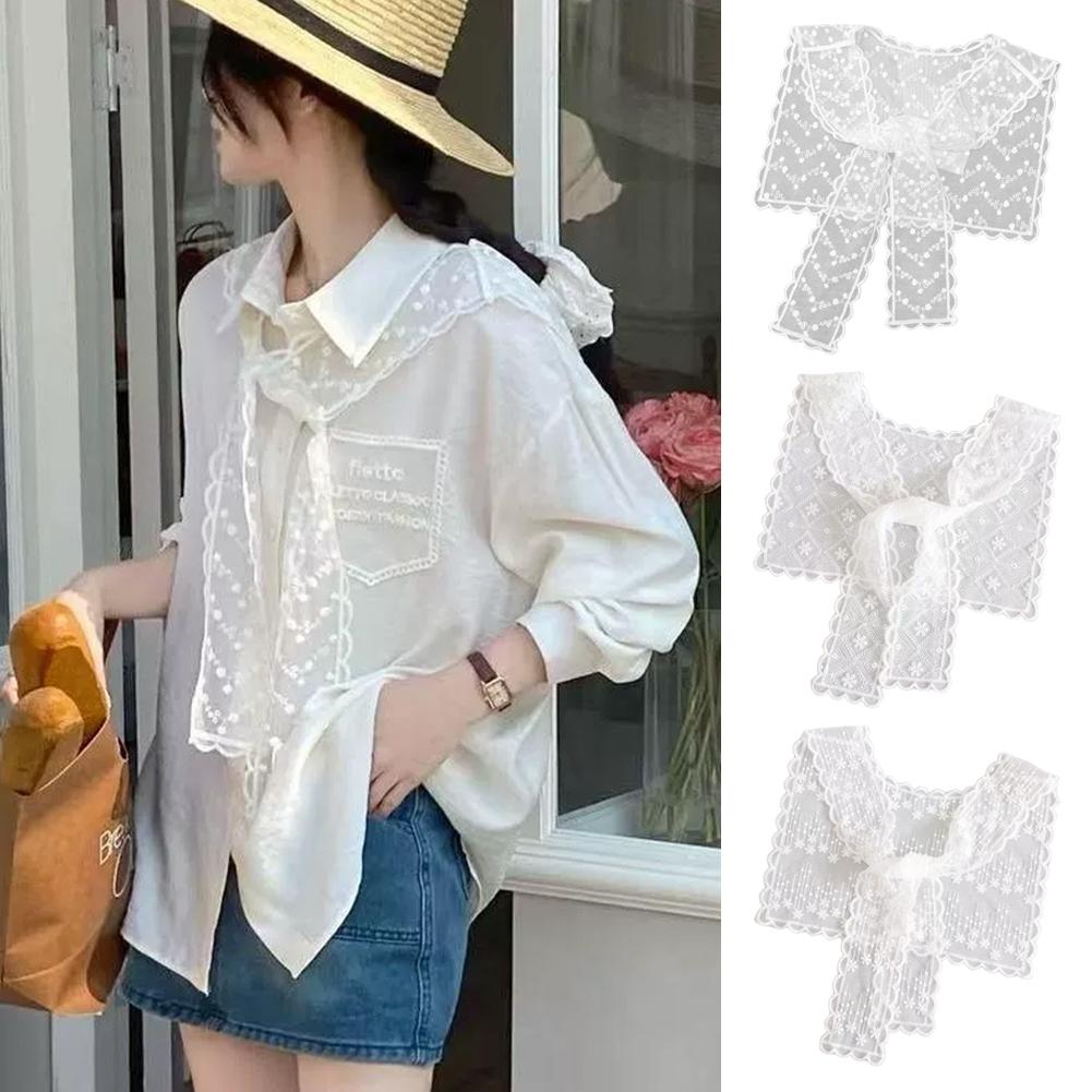 Mini-écharpe élégante en dentelle ajourée pour femme, col décoratif, cache-épaules polyvalent pour chemises et robes
