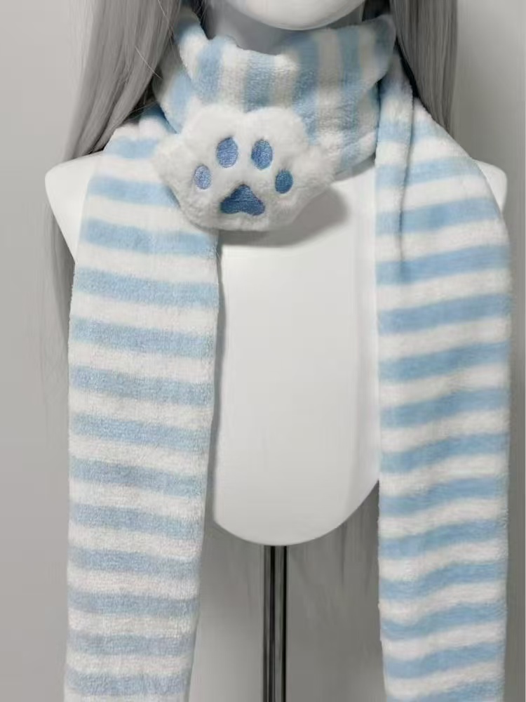 Écharpe Kawaii à motif patte de chat, rayée, style Y2K, pour l'automne et l'hiver, mignonne et chaude, accessoires de subculture