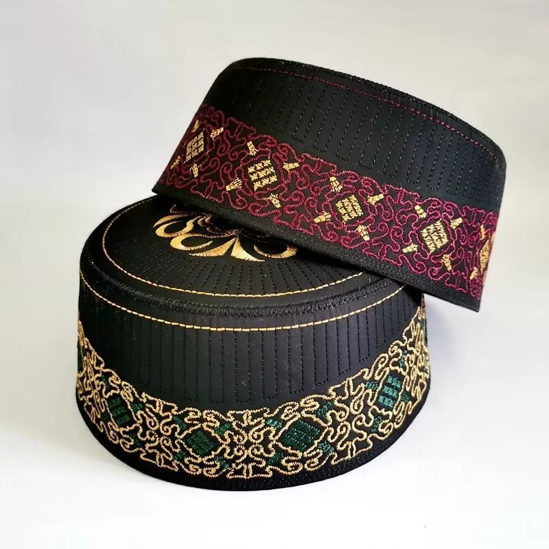 Chapeau de prière pour hommes en coton et polyester, broderie, arabe, musulman, islam, Arabie saoudite, chapeau, foulard, vêtements, turban, chapeau saoudien, printemps, automne