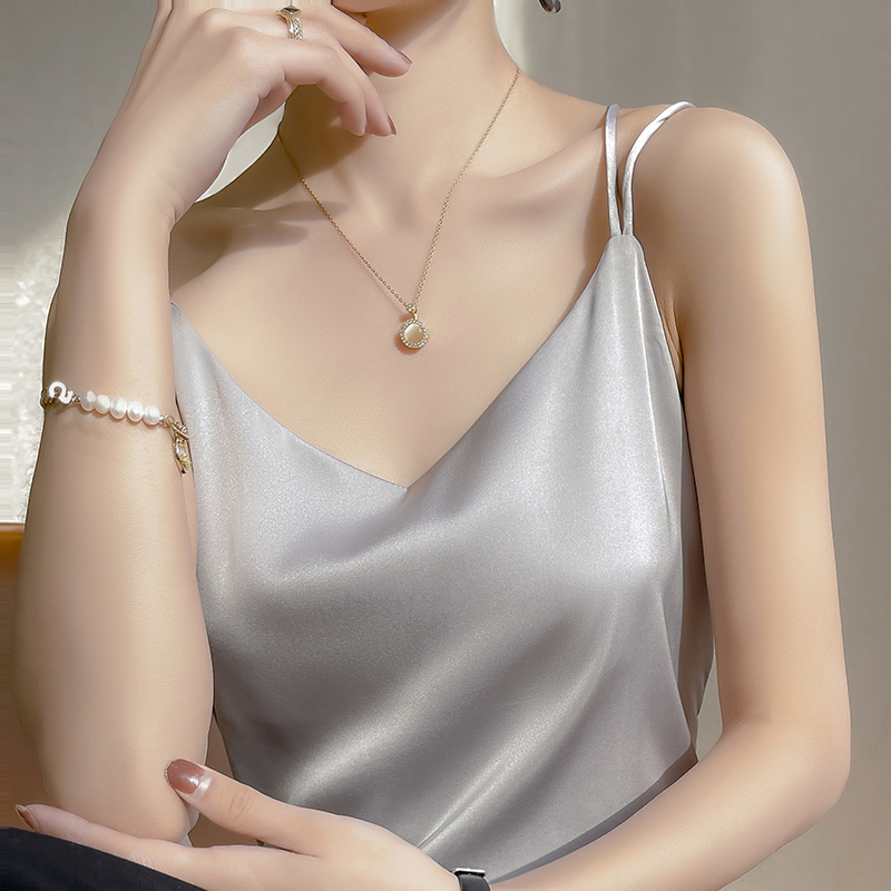Camisole en Soie Véritable Col V pour Femme, Couleur Unie, en Soie de Mûrier d'Été, Coupe Ample, à Porter en Extérieur, Top Dos Nu