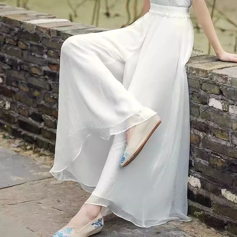 Pantalon de danse classique en mousseline de soie, jambes larges pour femmes, pantalon d'entraînement de danse moderne, pantalon de danse ample, pantalon de Yoga corporel pour filles adultes
