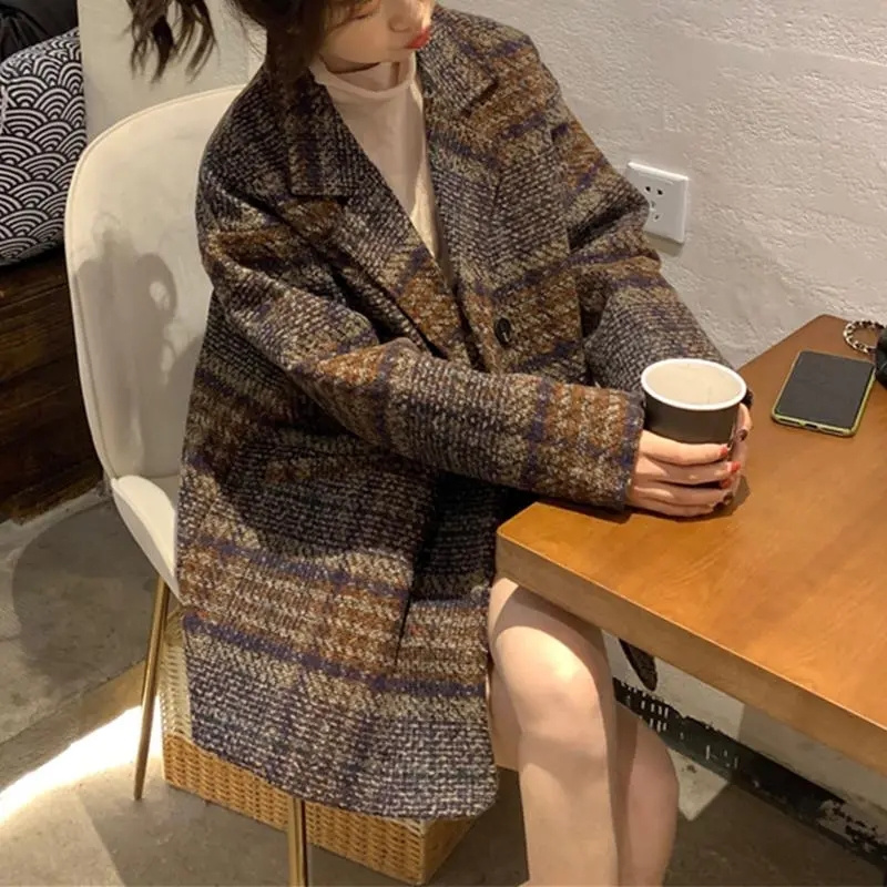 Manteau à carreaux pour femmes, nouvelle édition coréenne, Style occidental rétro, âge réduit, petit manteau à muffler parfumé pour femmes WF, printemps 2025