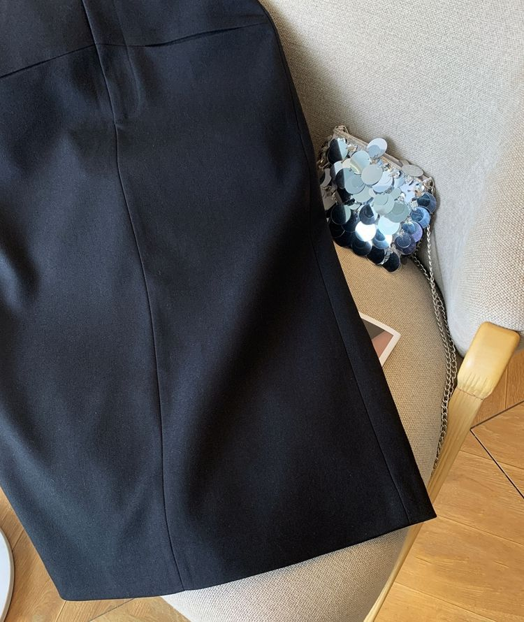 Jupe midi noire taille haute pour femme, jupe crayon moulante avec ceinture contrastante, jupe élégante pour le bureau