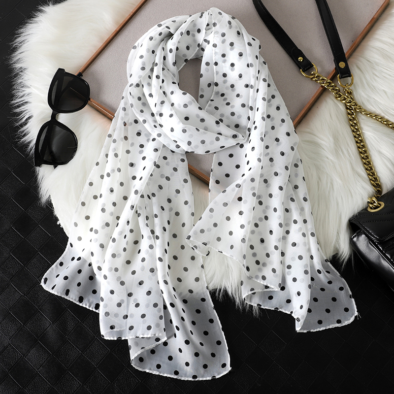Écharpe en mousseline de soie imprimée à pois pour femmes, châle polyvalent, protection solaire, foulards décoratifs, luxe, élégant, pour dames