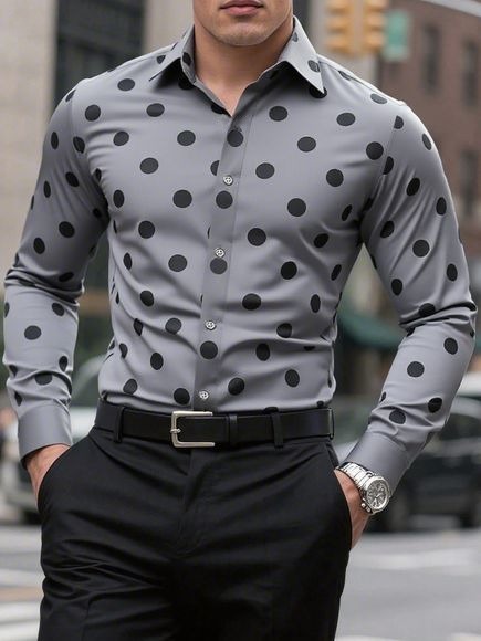 Chemise à manches longues pour hommes, chemise à revers tacheté, boutonnée, décontractée, respirante, confortable, tendance, nouvelle tenue polyvalente