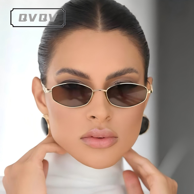 Lunettes de soleil de marque de luxe avec lettres métalliques pour femmes et hommes, tendance unisexe, petites, polygonales, UV400, élégantes pour la conduite en extérieur et les selfies.