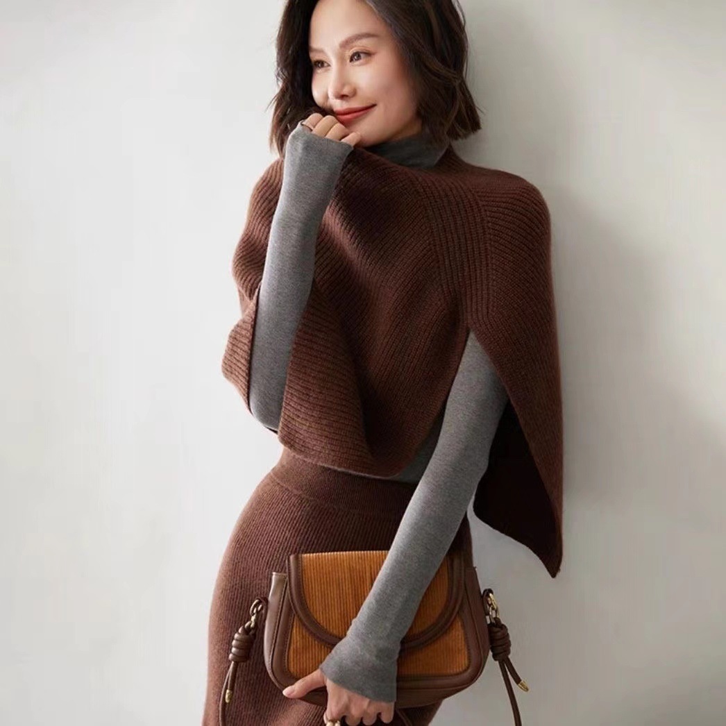 Écharpe-châle intégrée tricotée pour femme, cache-cou pull-over fendu sur le devant, couverture chaude superposable pour l'automne-hiver, nouvelle arrivée