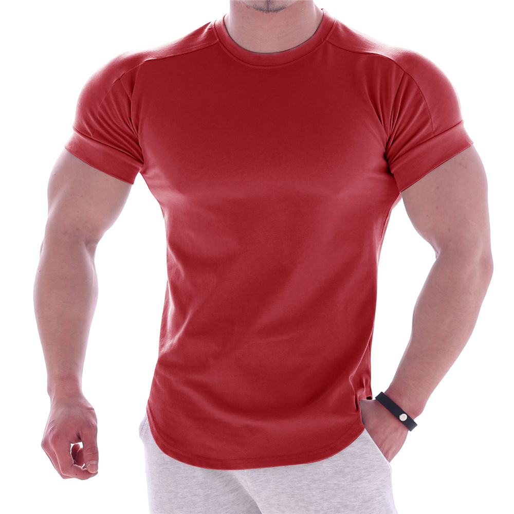Hommes été T-Shirts haute élastique coupe ajustée t-shirt hommes à séchage rapide ourlet incurvé hommes T-Shirts couleur unie 3XL