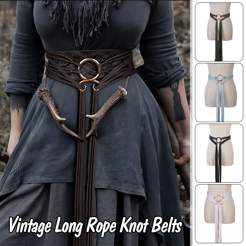 Ceintures Vintage à nœud en corde longue pour femmes, boucle de taille irrégulière en métal médiéval, décor de robe, ceinture chaman, accessoires Viking païen