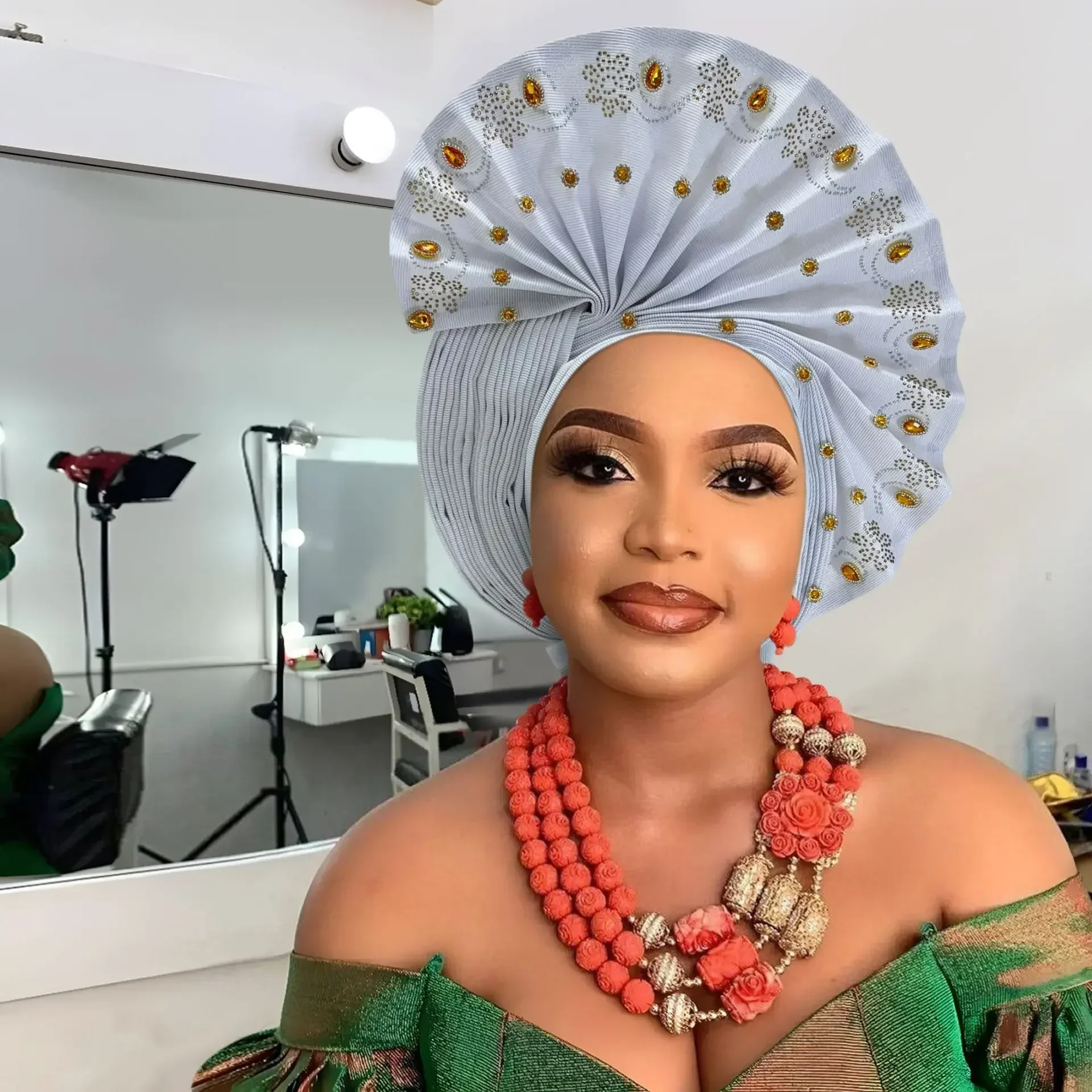 Gele-Cravate de Sauna Africaine pour Femme, Turban, Déjà Fabriqué, Bonnet Femme, Gelee, NigWin, Aso Oke Diamonds, 2025
