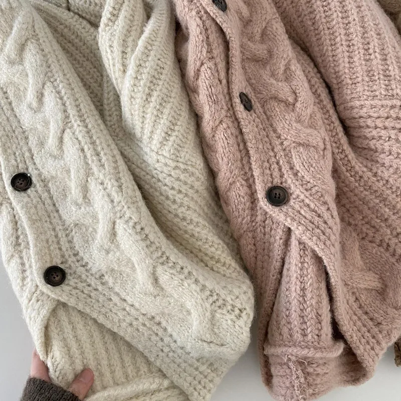 Mode hiver chaud à manches longues femmes v-nek lâche Cardigan pull automne élégant couleur unie décontracté haut tricoté
