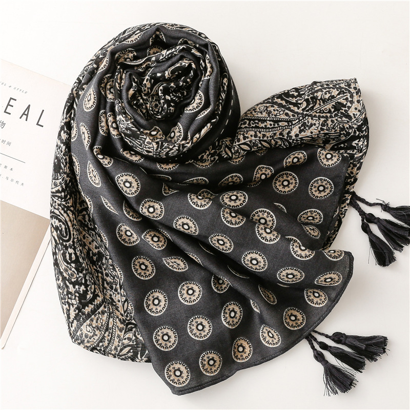 Foulard en coton et lin doux châles femmes luxe Premium Foulard Femme longue tacheté imprimé léopard gland écharpes foulards Echarpe