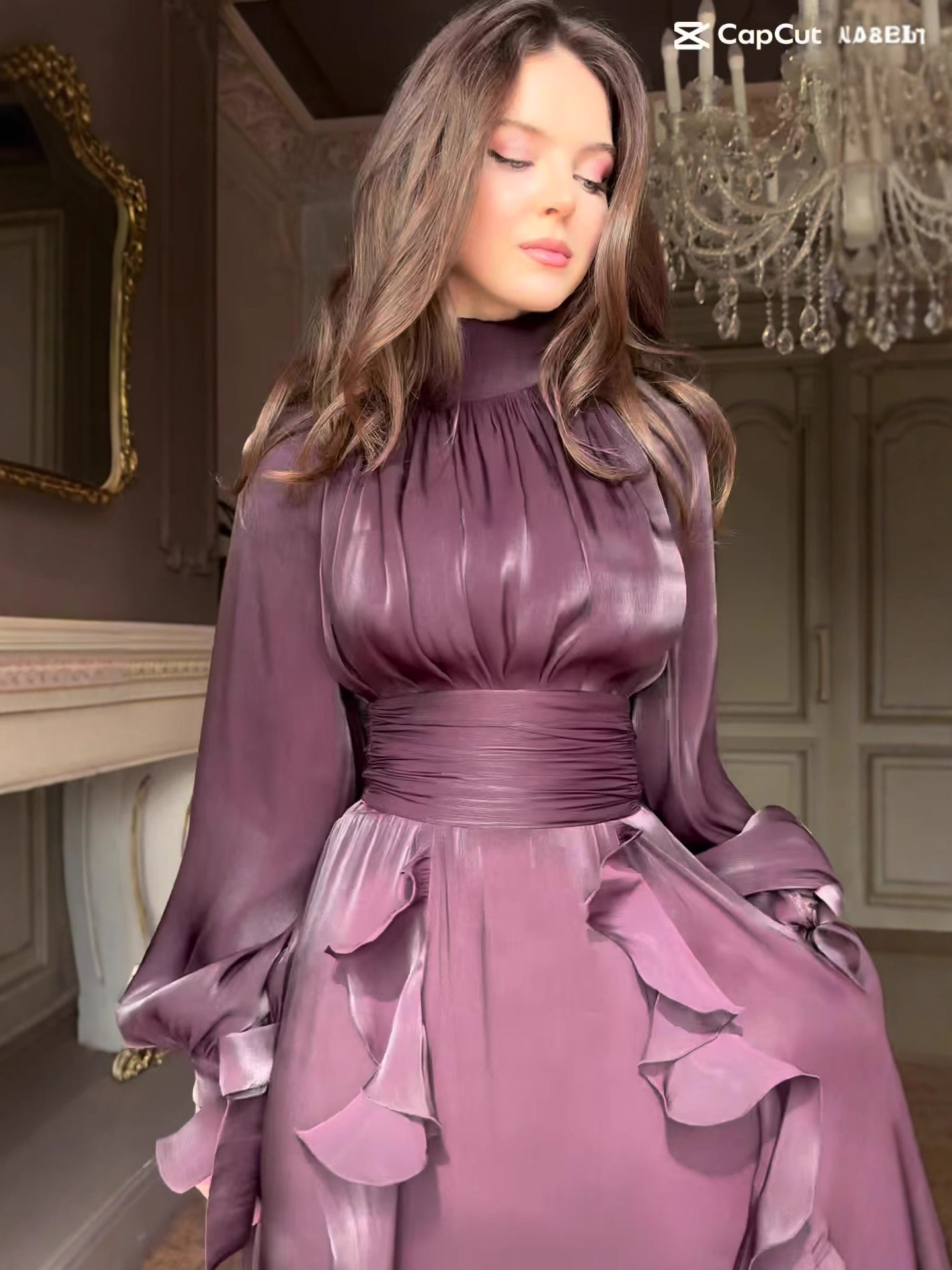 Robes de soirée pour femmes, mode taille haute plissée, décontractée, col haut, couches, robe de Banquet, élégante, manches longues, robe de soirée