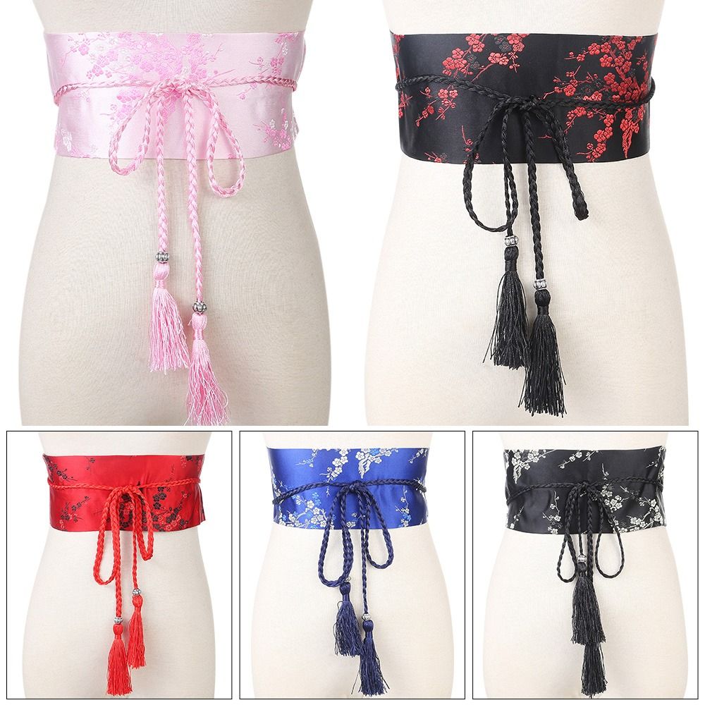 Ceinture à nœud papillon pour femme, corset large japonais, ceinture en satin, ceinture vintage, imprimé floral, Cummerbunds Kimono, accessoires de mode