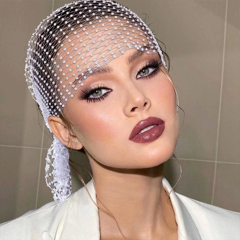 Écharpe de cheveux en résille ornée de cristaux de strass, bandeau en voile de maille scintillante, bandeau élastique pour dames, danse, mariage 1 pièce