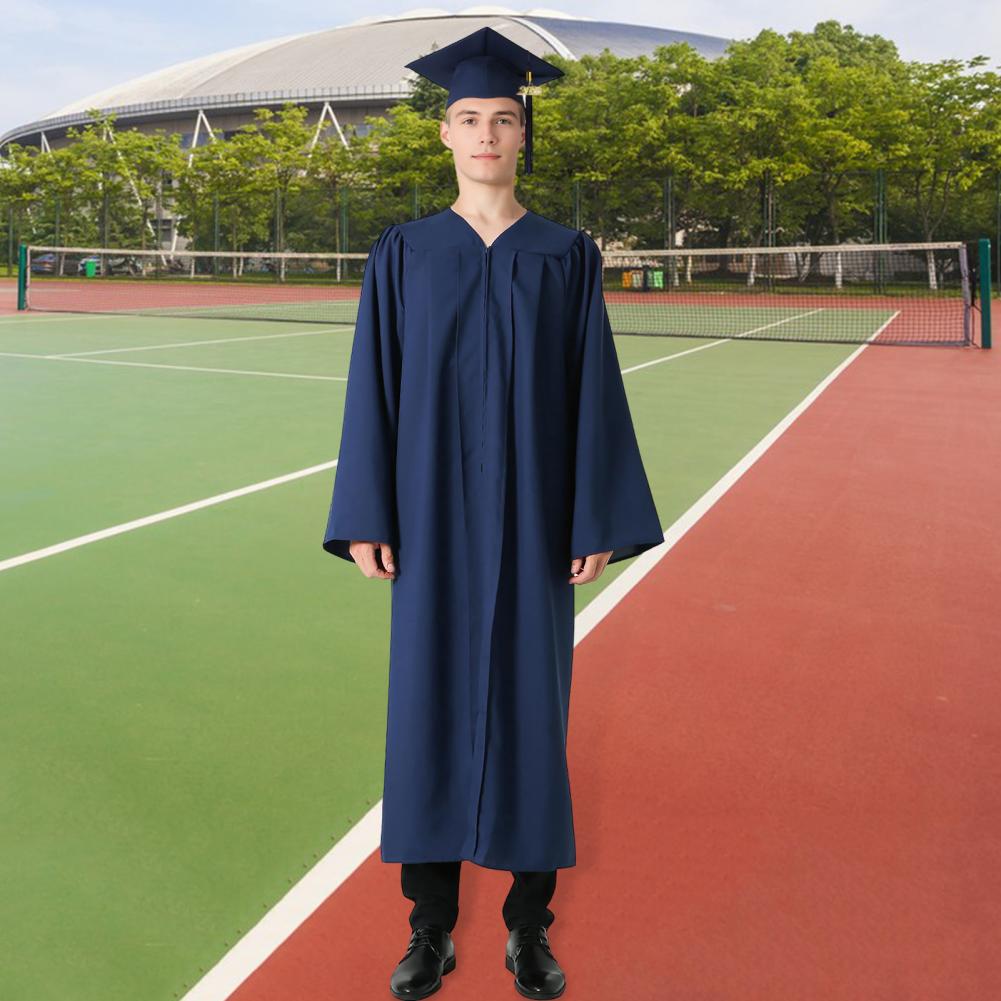 Tenue de remise des diplômes pour étudiants en arts, robe de graduation avec chapeau à col en V, uniforme de célibataire pour médecin, fête de remise des diplômes, longueur au genou longue