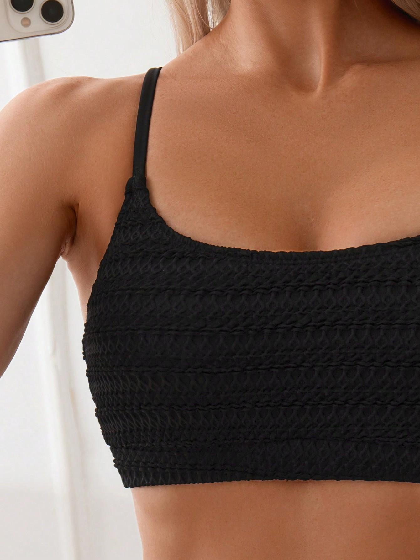 Maillot de bain deux pièces noir pour femme, soutien-gorge push-up, rembourré, taille haute, ensemble bikini, vêtements de plage, 2025