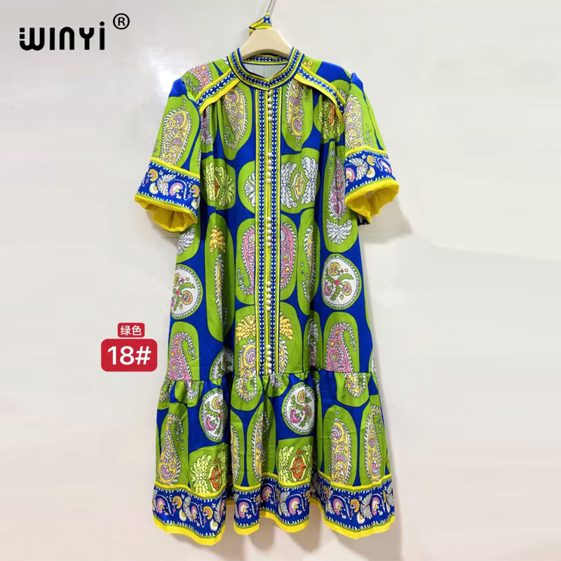 WINYI robes musulmanes pour femme robe maxi imprimé fleuri caftan abaya dubaï luxe été bohème robe de soirée vacances Caftan
