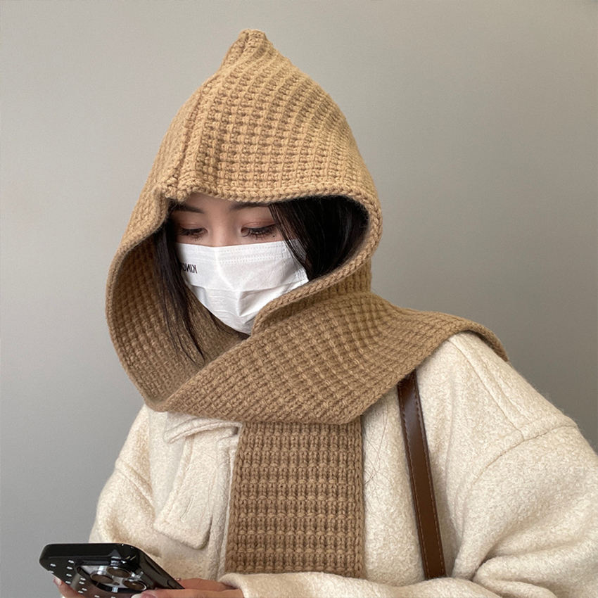 Écharpe à capuche tricotée, 1 pièce, chapeau-écharpe chaud et épais à la mode pour l'automne et l'hiver, cache-oreilles coupe-vent pour l'extérieur, adapté aux hommes et aux femmes