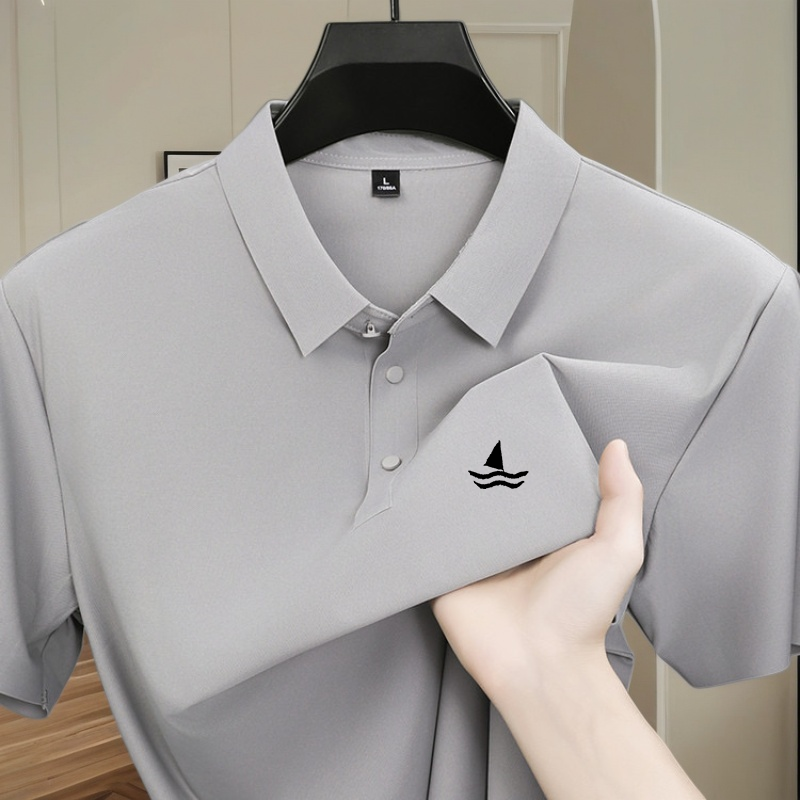 Polo en soie glacée de haute qualité à manches courtes pour homme, haut imprimé tendance de marque, nouveau t-shirt décontracté respirant et frais pour l'été