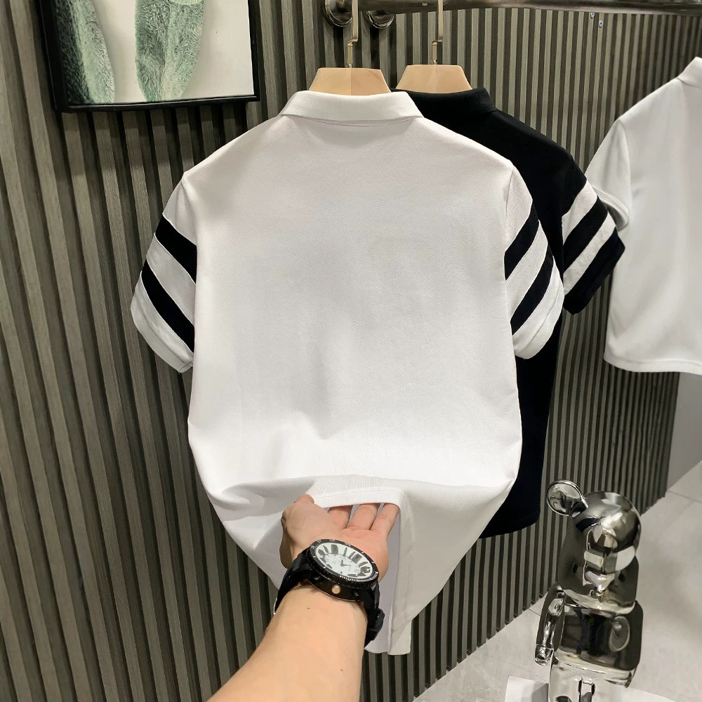Polo brodé pour homme, coupe slim décontractée, manches courtes, nouveau style chinois, motif fleur de prunier, nouvelle collection été
