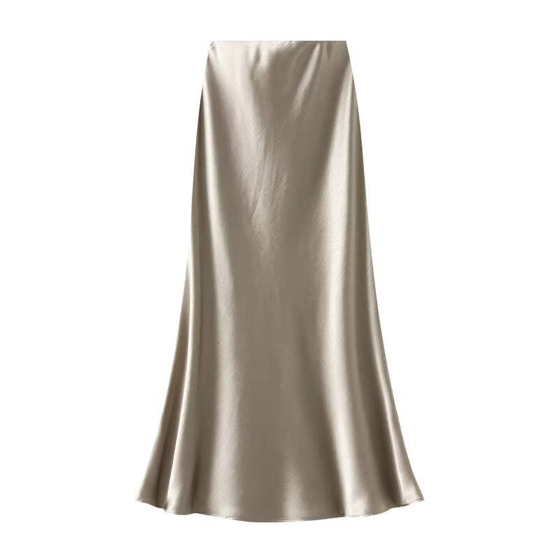 Jupe longue en Satin pour femmes, tendance, élégante, taille haute, couleur unie, luxe, été, 2025