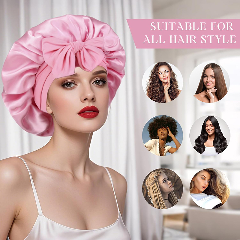 Bonnet de nuit en satin pour femmes, confortable, respirant, doux, pour cheveux bouclés, avec large bord élastique