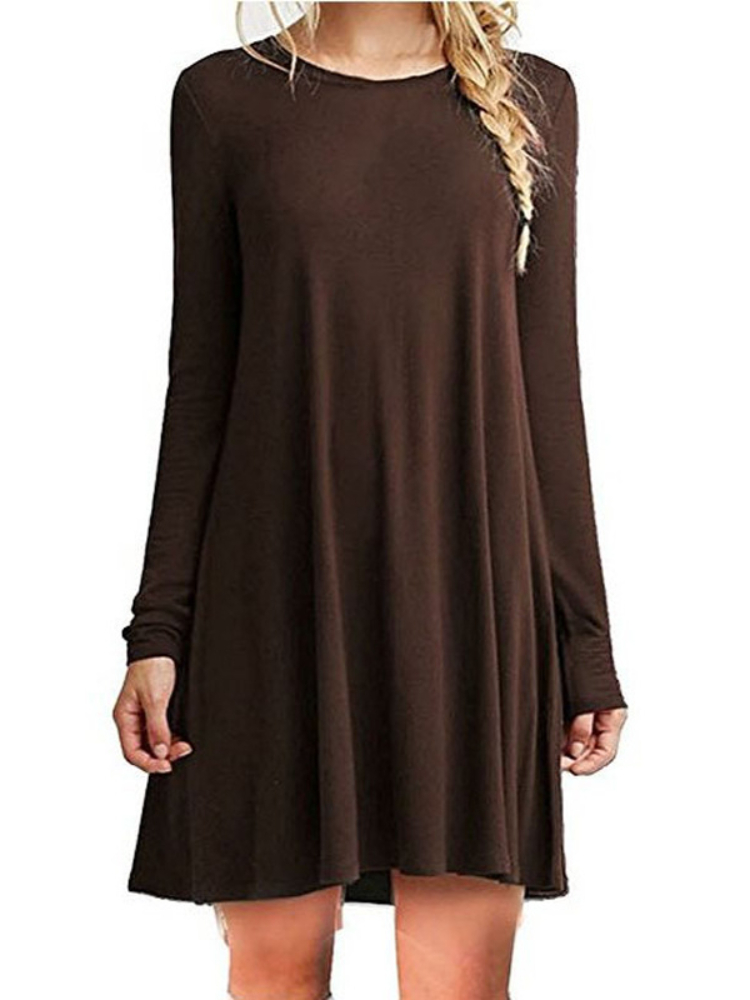 Robe plissée à manches longues pour femmes, ample, couleur unie, col rond, tenue décontractée, automne hiver