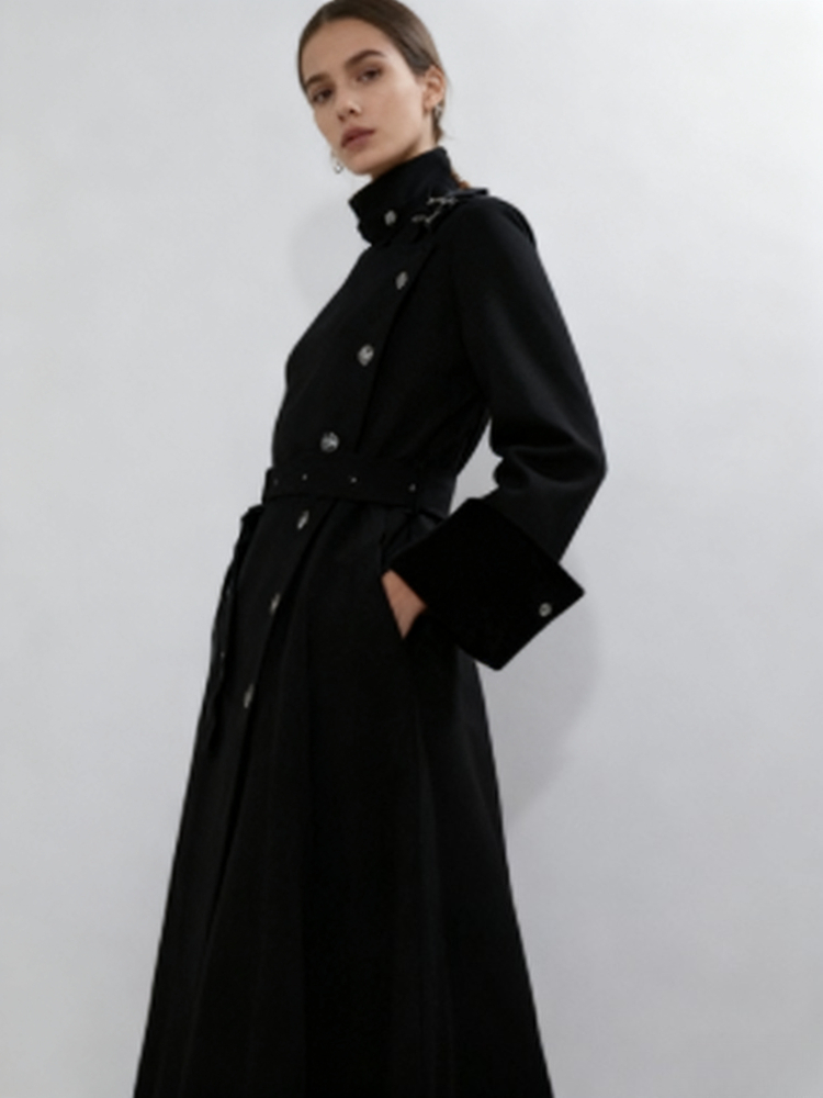 Manteau Long en laine pour femmes, Style gothique esthétique, élégant, cravate à la taille, pardessus chaud amincissant, tenue élégante à la mode, automne hiver 2025