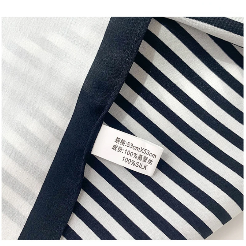 Foulard de cou rayé noir et blanc pour femme, marque de luxe, 100% naturel, injBandana, doux, petit carré, sous la présidence, SD0085