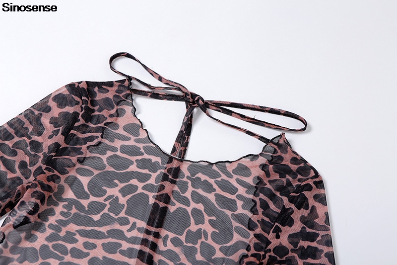 Robe imprimée léopard pour femmes, Sexy, dos nu, maille transparente, manches cloche, Slim, moulante, robe de soirée, boîte de nuit, Y2K