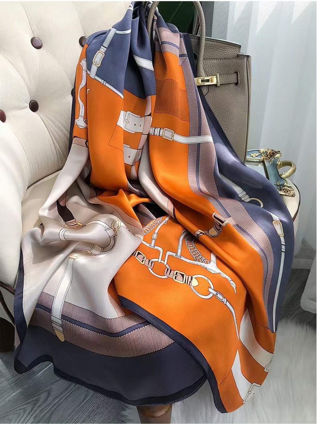 Nouveau foulard long en soie pour femmes, châles de luxe, design, protection solaire, serviette de plage d'extérieur, grand châle uni, turban doux, bandeau, châle de plage