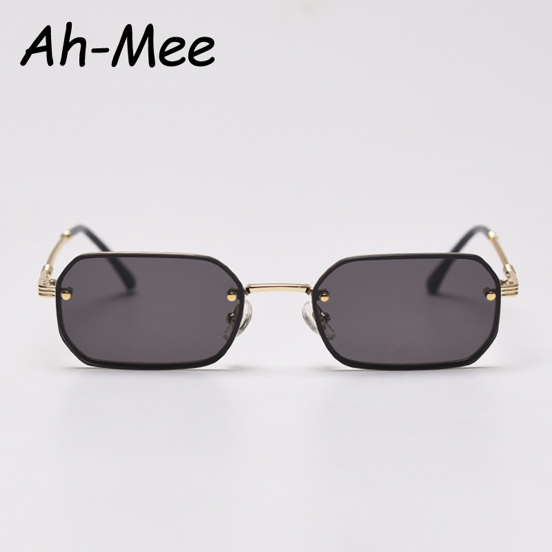 Petites lunettes de soleil carrées sans monture pour femmes, lunettes de soleil noires, lunettes vintage, UV400, marque tendance