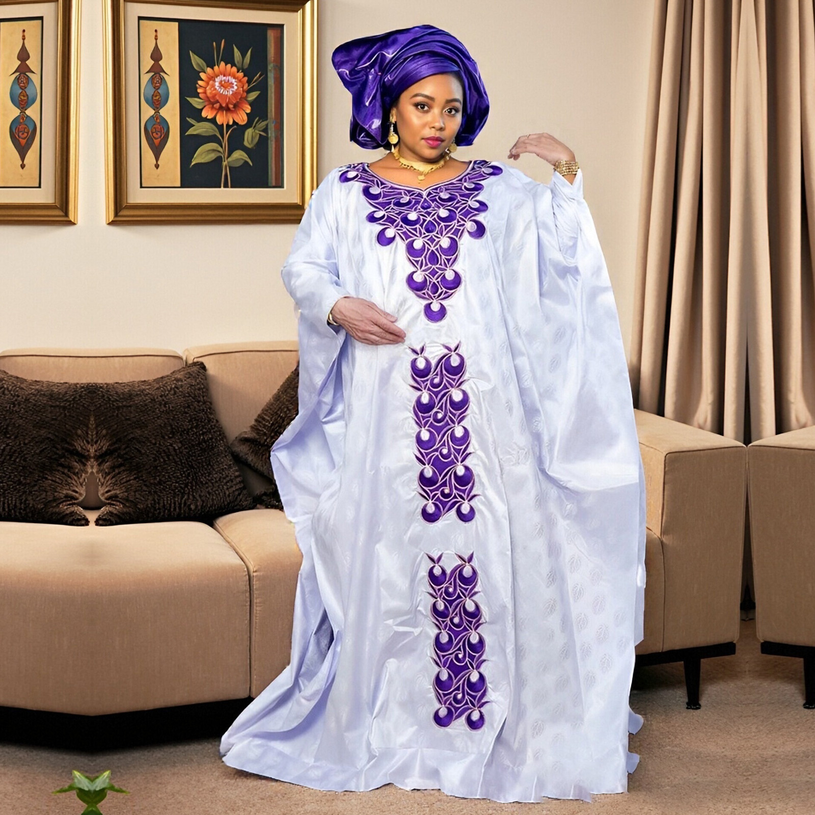 Tenue africaine pour femmes Abaya broderie grande taille robe d'église de fête élégante